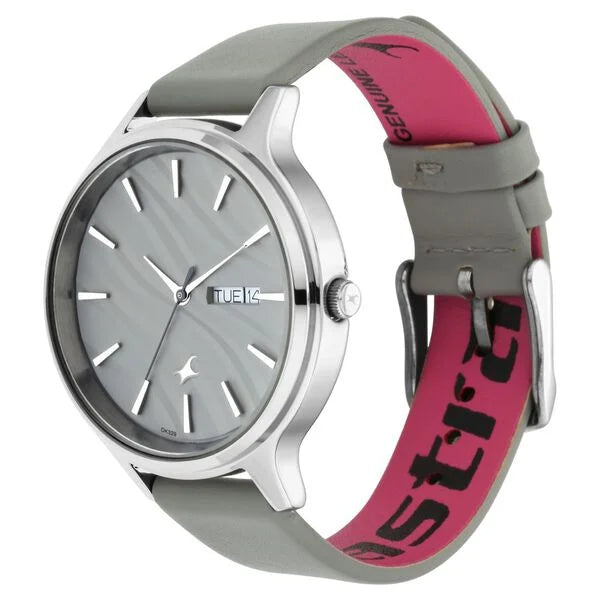 Fastrack 6207SL01 | Fastrack Ruffles Quartz Analog with Day and Date Grey Dial Leather Strap Watch for Girls