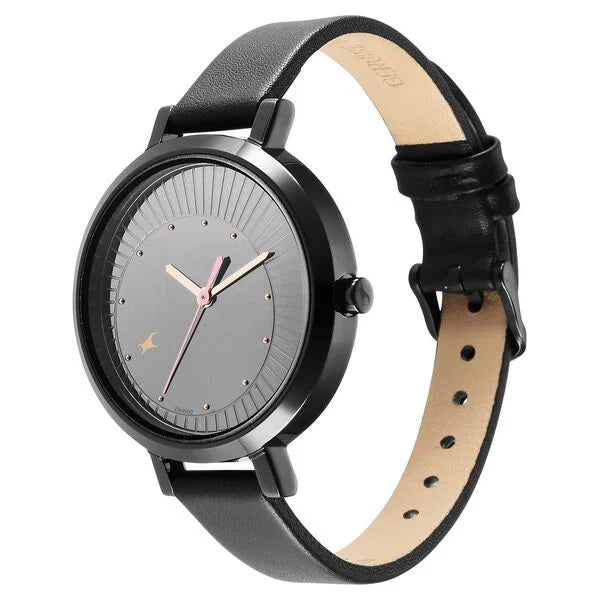 Fastrack NR6230NL02 | Fastrack Style Up Black Dial Leather Strap Watch for Girls