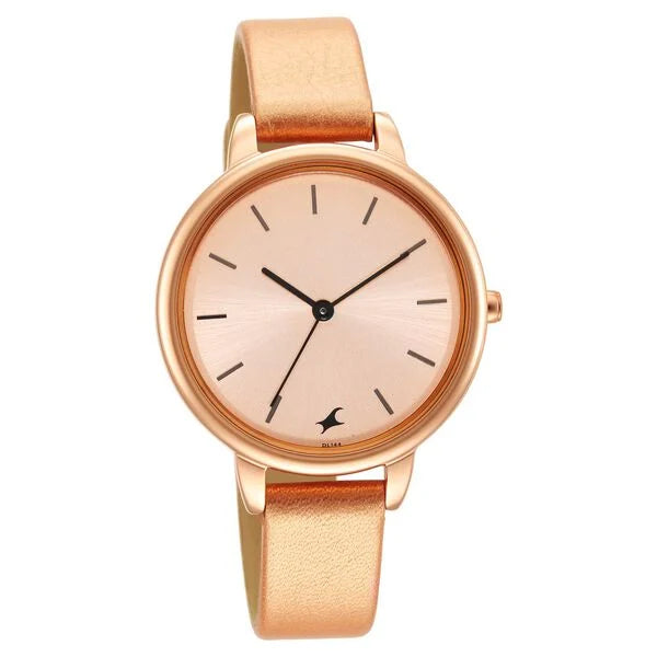 Fastrack NS6234WL01 | Fastrack Glitch Quartz Analog Rose Gold Dial Leather Strap Watch for Girls