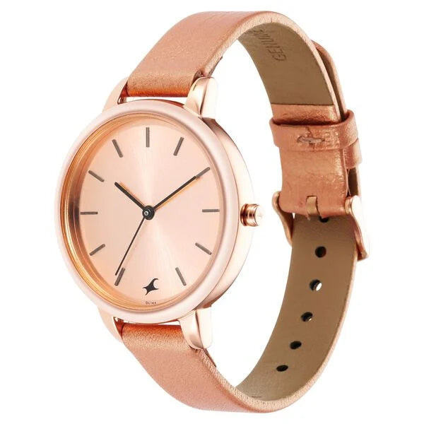 Fastrack NS6234WL01 | Fastrack Glitch Quartz Analog Rose Gold Dial Leather Strap Watch for Girls