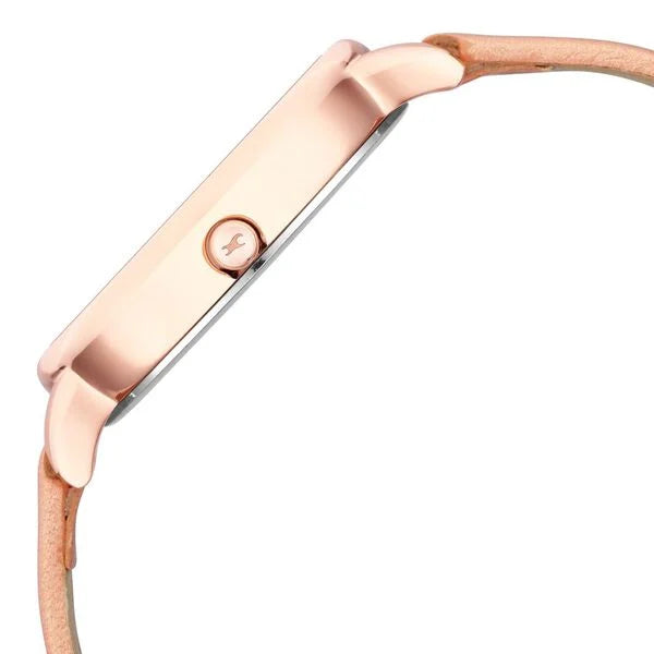 Fastrack NS6234WL01 | Fastrack Glitch Quartz Analog Rose Gold Dial Leather Strap Watch for Girls