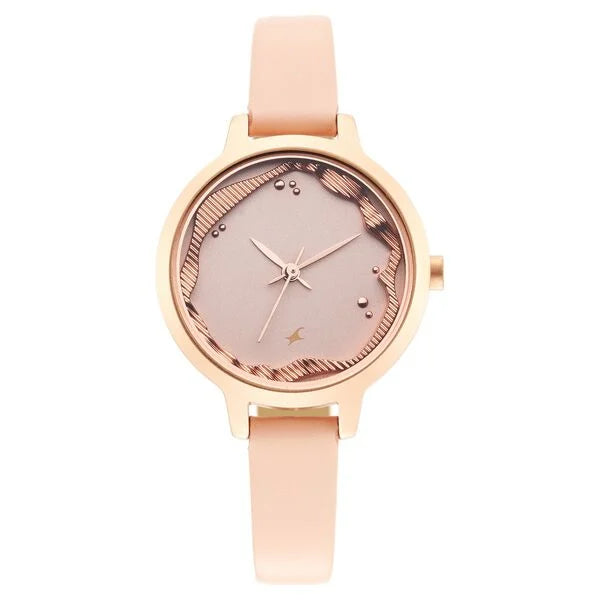 Fastrack NR6260WL01 | Fastrack Uptown Retreat Quartz Analog Pink Dial Leather Strap Watch for Girls
