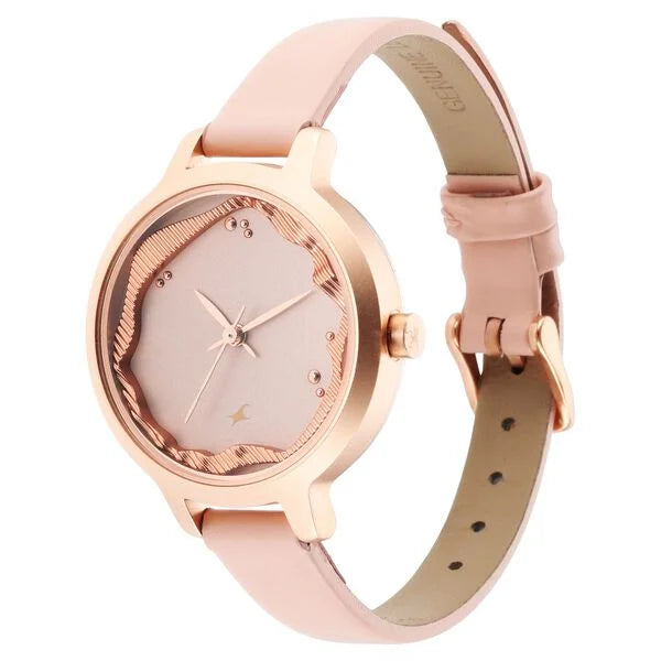 Fastrack NR6260WL01 | Fastrack Uptown Retreat Quartz Analog Pink Dial Leather Strap Watch for Girls