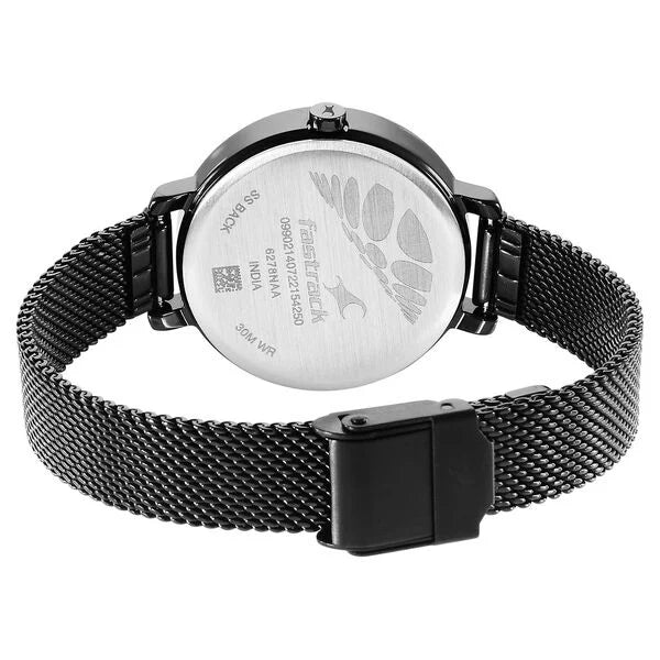 Fastrack 6278NM01 | Fastrack Younique Quartz Analog Black Dial Stainless Steel Strap Watch for Girls