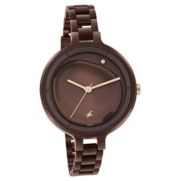 Fastrack 6306KM02 | Fastrack MetaWe Quartz Analog Brown Dial Stainless Steel Strap Watch For Girls