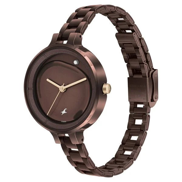 Fastrack 6306KM02 | Fastrack MetaWe Quartz Analog Brown Dial Stainless Steel Strap Watch For Girls