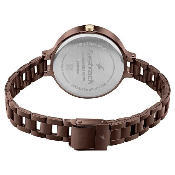 Fastrack 6306KM02 | Fastrack MetaWe Quartz Analog Brown Dial Stainless Steel Strap Watch For Girls