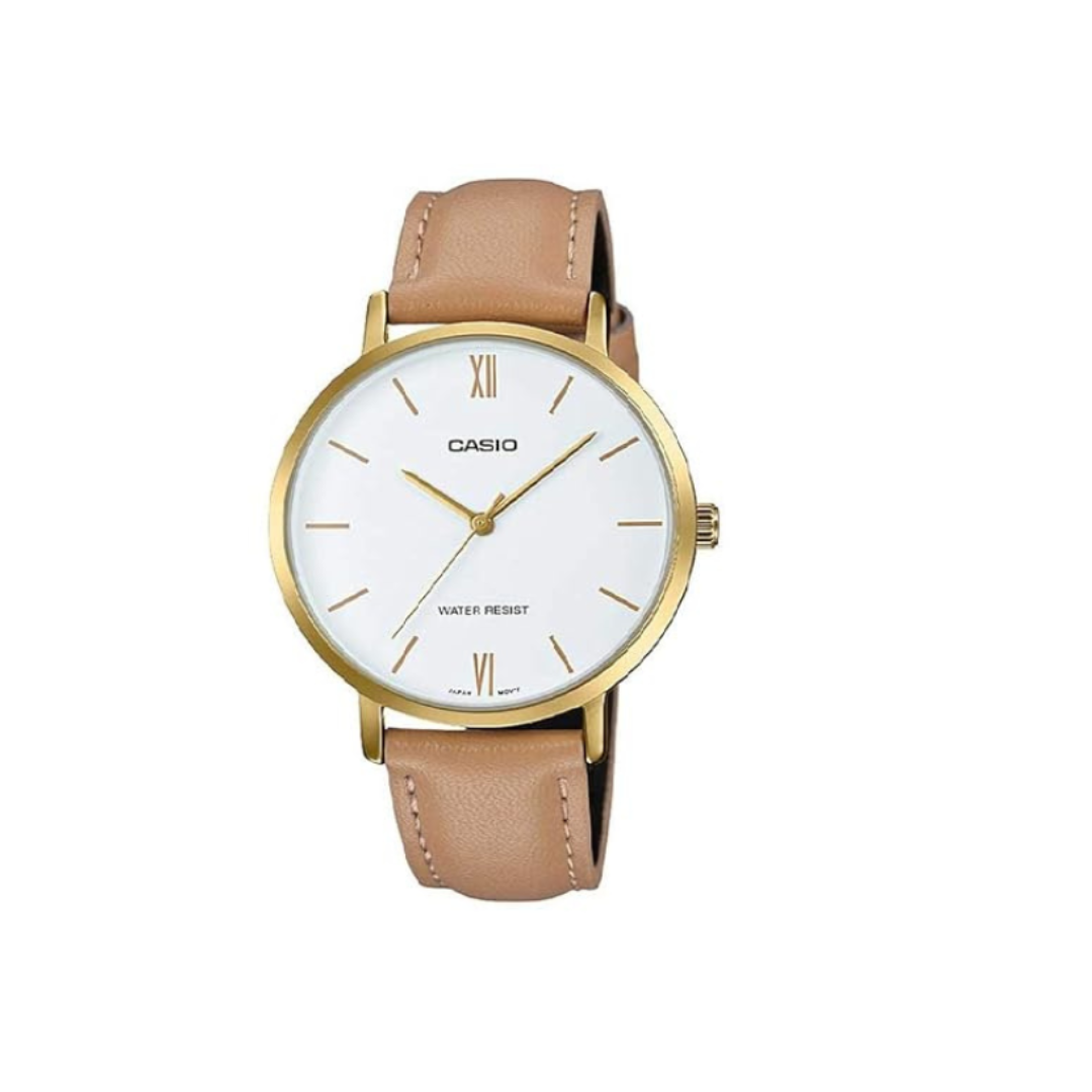 Casio LTP-VT01GL-7BUDF A1786 | Enticer Women Quartz White Dial Analog Leather Watch
