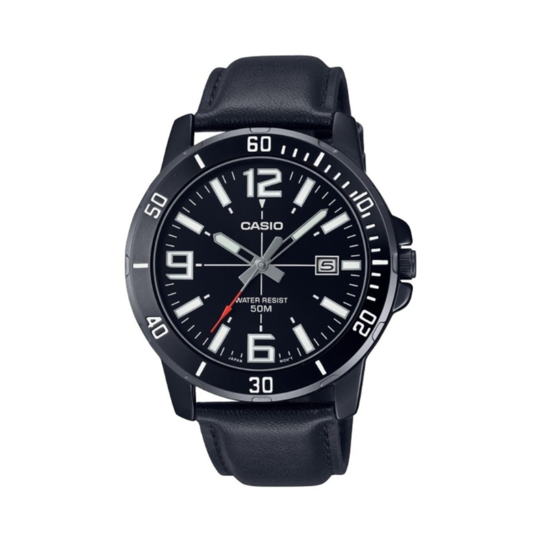 Casio MTP-VD01BL-1BVUDF A1981 | Enticer Men Quartz Black Dial Analog Leather Watch