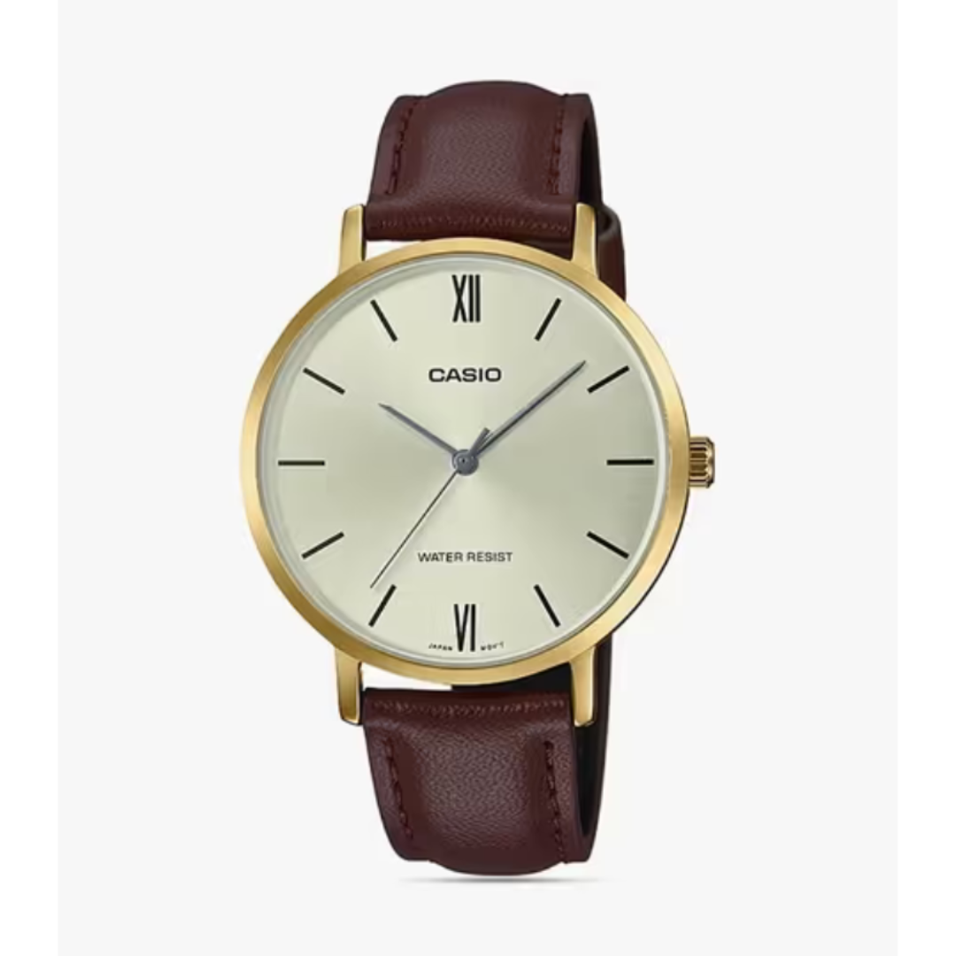 Casio LTP-VT01GL-9BUDF A1787 | Enticer Women Quartz Silver Dial Analog Leather Watch