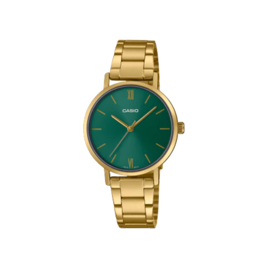 Casio LTP-VT02G-3AUDF A1999 | Enticer Women Quartz Green Dial Analog Stainless Steel Watch