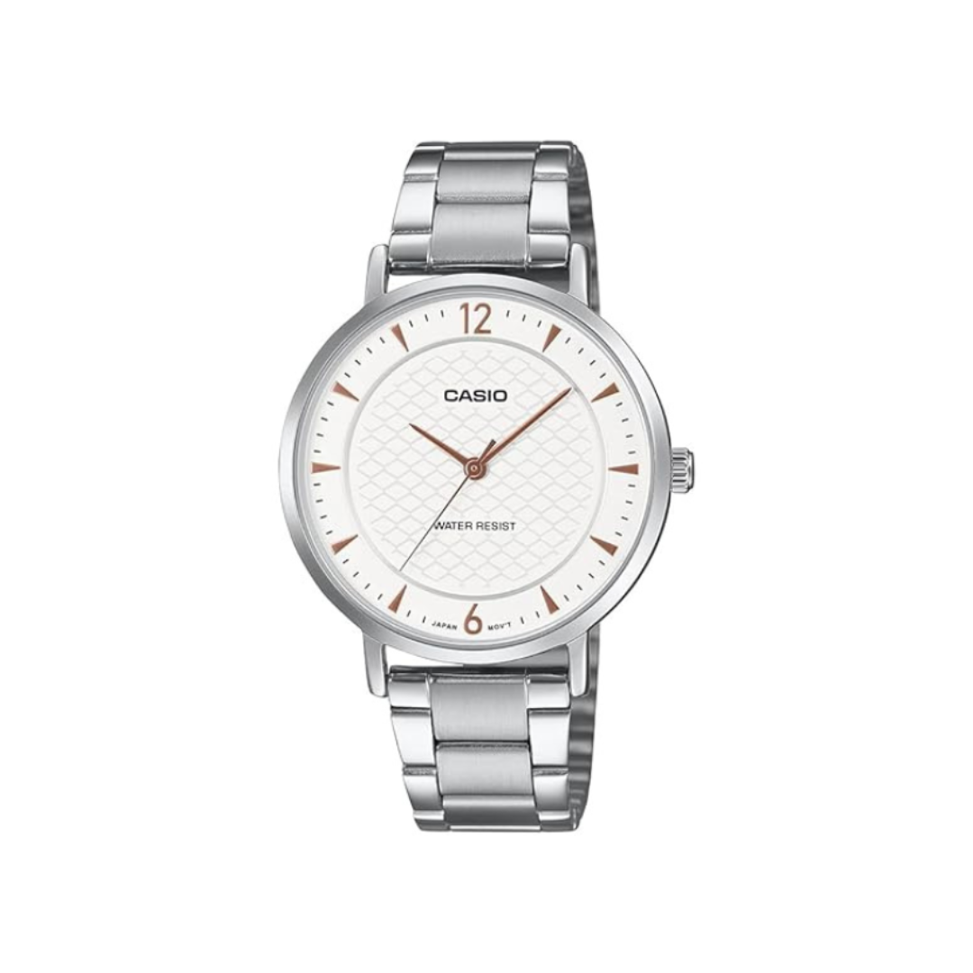 Casio LTP-VT04D-7ADF A2431 | Enticer Women Quartz White Dial Analog Stainless Steel Watch
