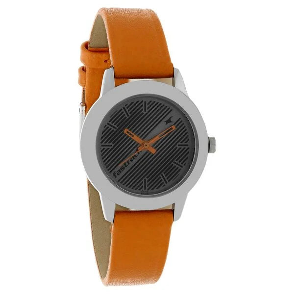 Fastrack 68008SL04 | Fastrack Fundamentals Quartz Analog Grey Dial Leather Strap Watch for Girls