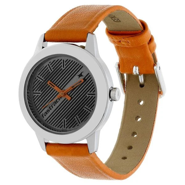 Fastrack 68008SL04 | Fastrack Fundamentals Quartz Analog Grey Dial Leather Strap Watch for Girls