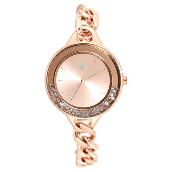 Fastrack 68026WM01 | Fastrack Glitch Quartz Analog Rose Gold Dial Metal Strap Watch for Girls
