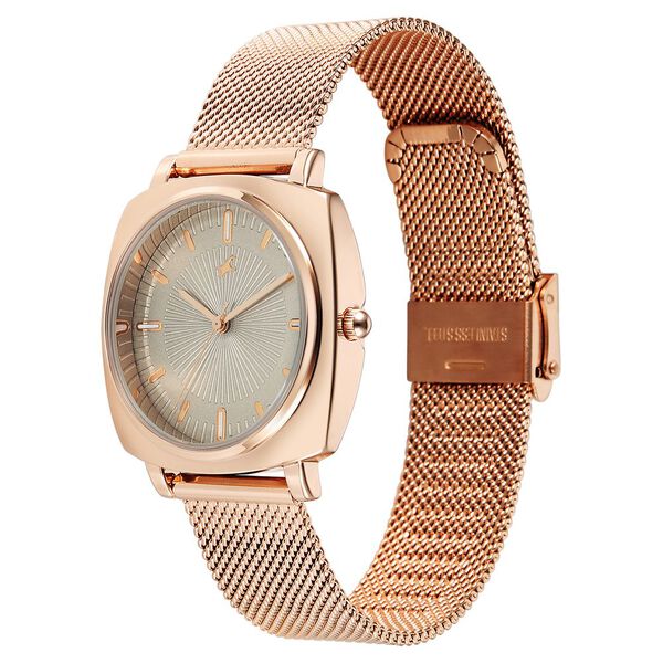 Fastrack 68043WM03 | Fastrack Stunners Quartz Analog Beige Dial Rose Gold Stainless Steel Strap Watch For Girls