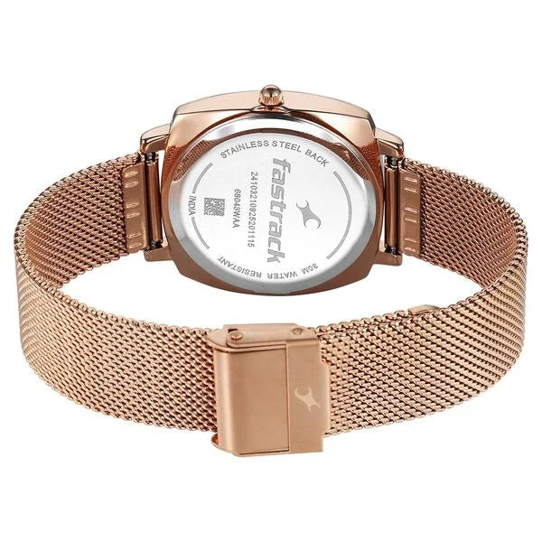 Fastrack 68043WM03 | Fastrack Stunners Quartz Analog Beige Dial Rose Gold Stainless Steel Strap Watch For Girls