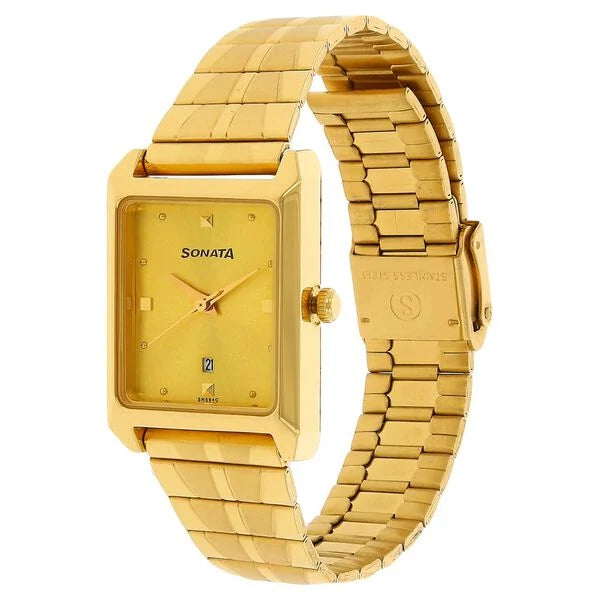 Sonata NN7007YM02 | Sonata Quartz Analog Champagne Dial Stainless Steel Strap Watch for Men