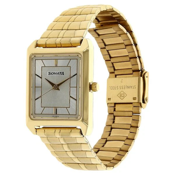 Sonata NN7007YM12 | Sonata Quartz Analog Silver Dial Metal Strap Watch for Men