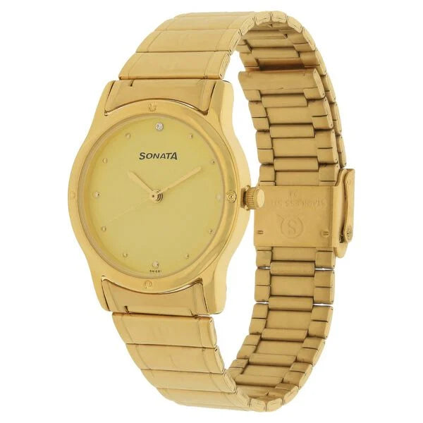 Sonata NS7023YM02 | Sonata Quartz Analog Champagne Dial Stainless Steel Strap Watch for Men