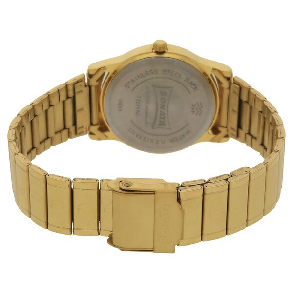 Sonata NS7023YM02 | Sonata Quartz Analog Champagne Dial Stainless Steel Strap Watch for Men
