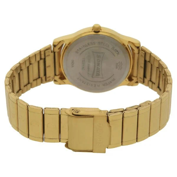 Sonata NM7023YM02 | Sonata Quartz Analog Champagne Dial Stainless Steel Strap Watch for Men