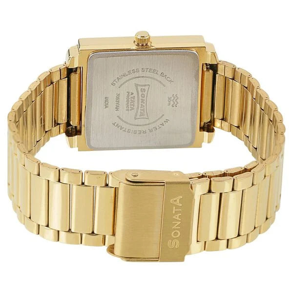 Sonata NP7053YM02 | Sonata Quartz Analog Champagne Dial Metal Strap Watch for Men