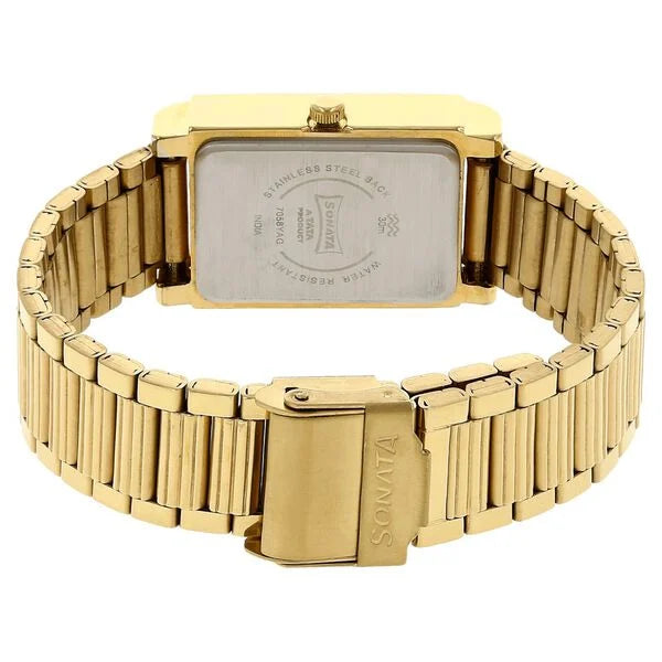 Sonata NP7058YM05 | Sonata Quartz Analog with Day and Date Champagne Dial Stainless Steel Strap Watch for Men
