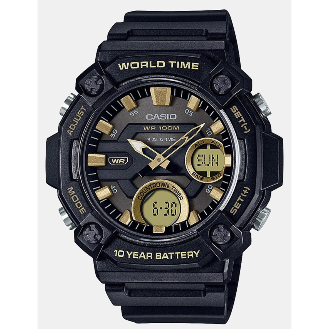 Casio AD264 | Casio Youth Analog-Digital Gold Dial Men AEQ-120W-9AVDF