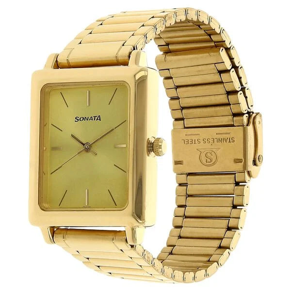 Sonata NP7078YM02 | Sonata Quartz Analog Champagne Dial Stainless Steel Strap Watch for Men