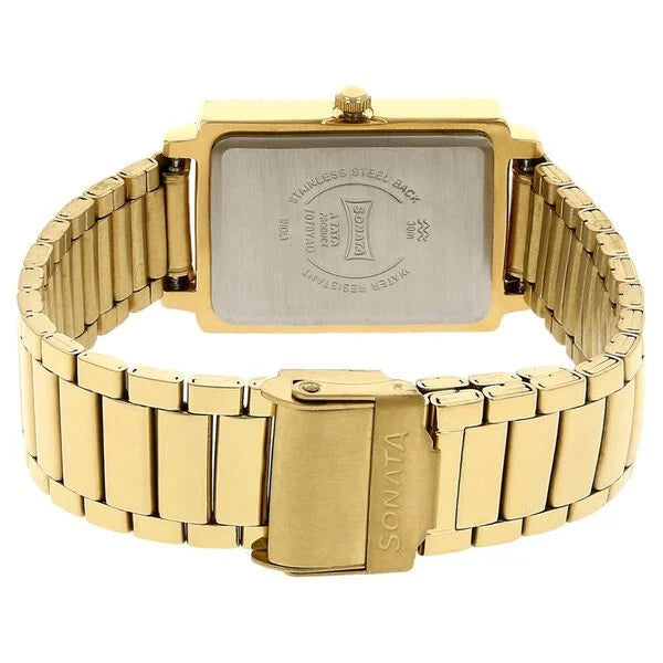 Sonata NP7078YM02 | Sonata Quartz Analog Champagne Dial Stainless Steel Strap Watch for Men
