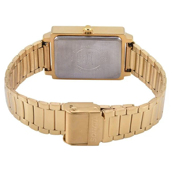 Sonata NS7078YM04 | Sonata Quartz Analog with Day and Date Champagne Dial Stainless Steel Strap Watch for Men