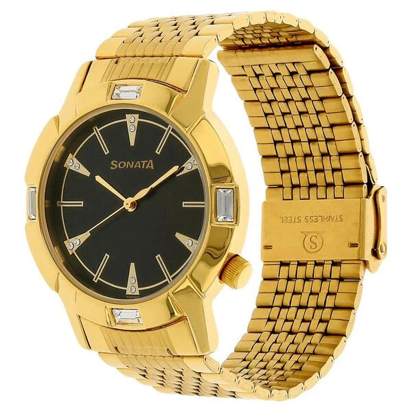 Sonata NJ7116YM01C | Sonata Quartz Analog Black Dial Stainless Steel Strap Watch for Men