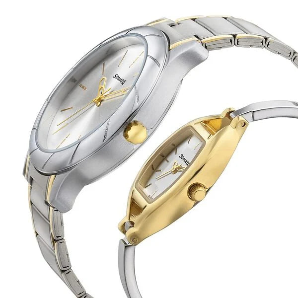 Sonata 71258114BM01 | Sonata Quartz Analog Silver Dial Stainless Steel Strap Watch for Couple