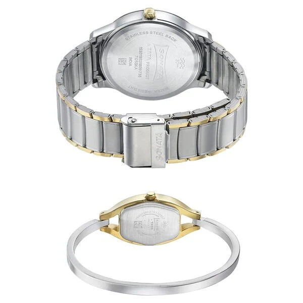 Sonata 71258114BM01 | Sonata Quartz Analog Silver Dial Stainless Steel Strap Watch for Couple
