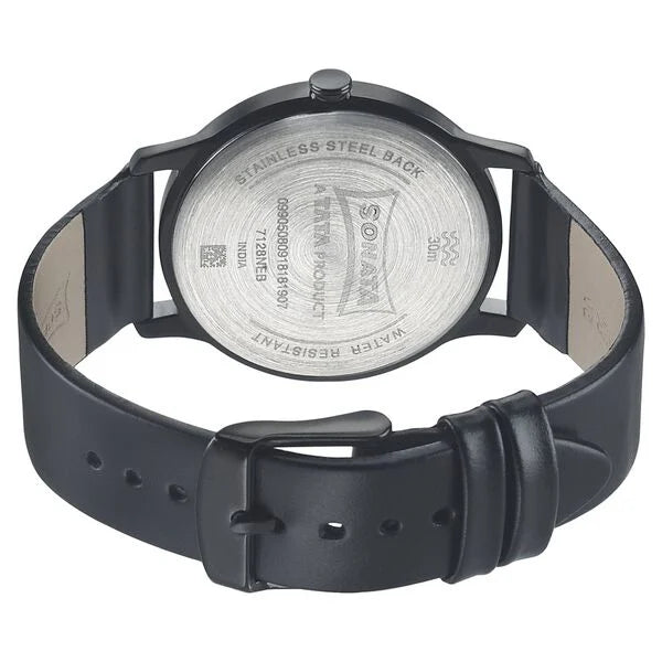 Sonata NP7128NL02 | Sonata Quartz Analog Black Dial Leather Strap Watch for Men