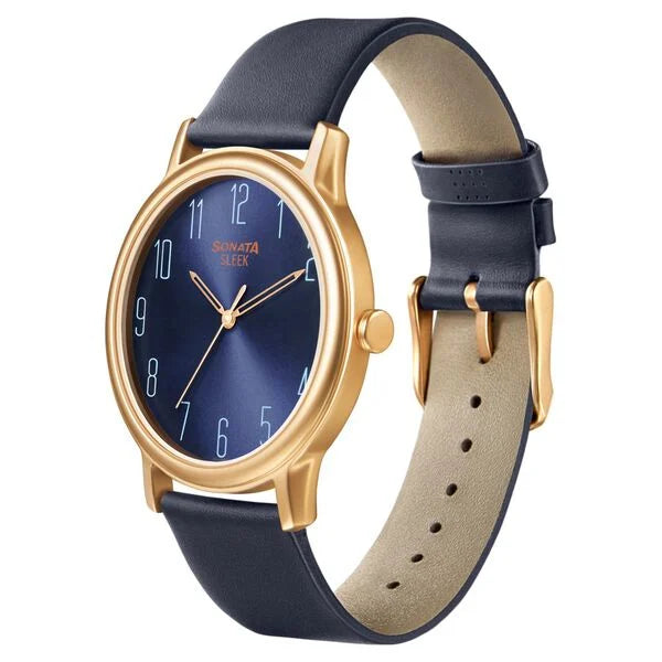 Sonata NN7128WL05 | Sonata Quartz Analog Blue Dial Leather Strap Watch for Men
