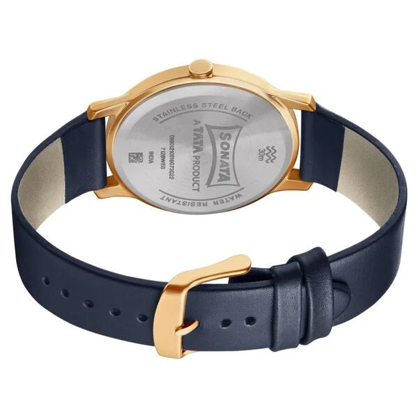 Sonata NN7128WL05 | Sonata Quartz Analog Blue Dial Leather Strap Watch for Men
