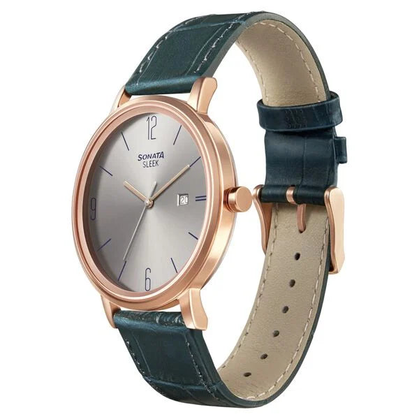 Sonata NN7131WL02 | Sonata Quartz Analog with Date Grey Dial Leather Strap Watch for Men