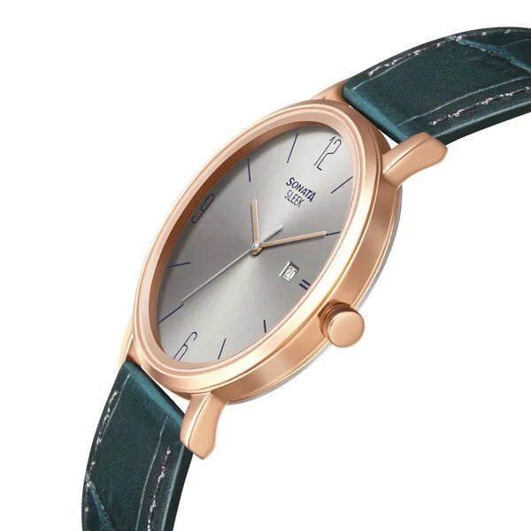 Sonata NN7131WL02 | Sonata Quartz Analog with Date Grey Dial Leather Strap Watch for Men
