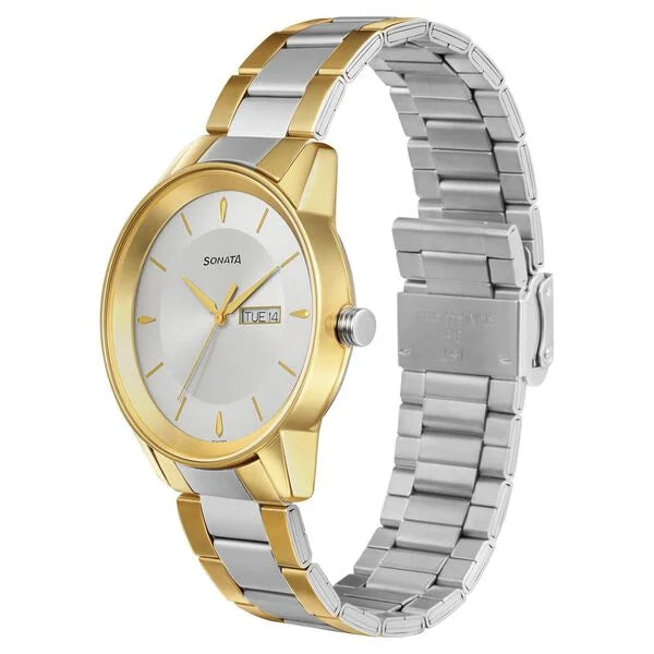 Sonata 7133BM03 | Sonata Quartz Analog with Day and Date Silver Dial Stainless Steel Strap Watch for Men