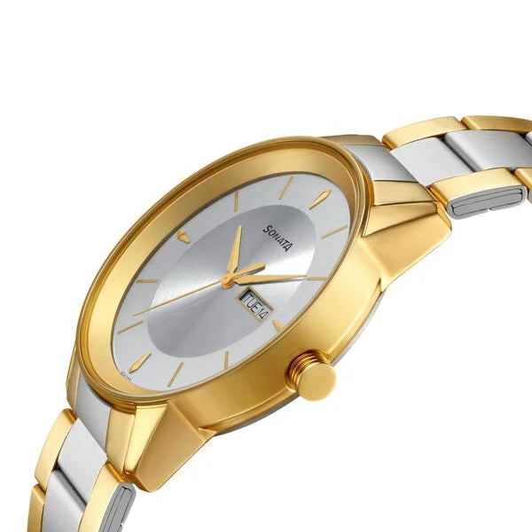 Sonata 7133BM03 | Sonata Quartz Analog with Day and Date Silver Dial Stainless Steel Strap Watch for Men