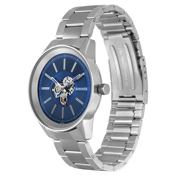 Sonata 7133SM02 | Sonata Quartz Multifunction Blue Dial Stainless Steel Strap Watch for Men