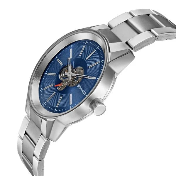 Sonata 7133SM02 | Sonata Quartz Multifunction Blue Dial Stainless Steel Strap Watch for Men