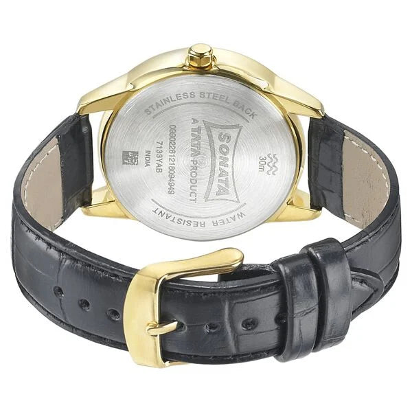 Sonata 7133YL01 | Sonata Quartz Analog Silver Dial Leather Strap Watch for Men
