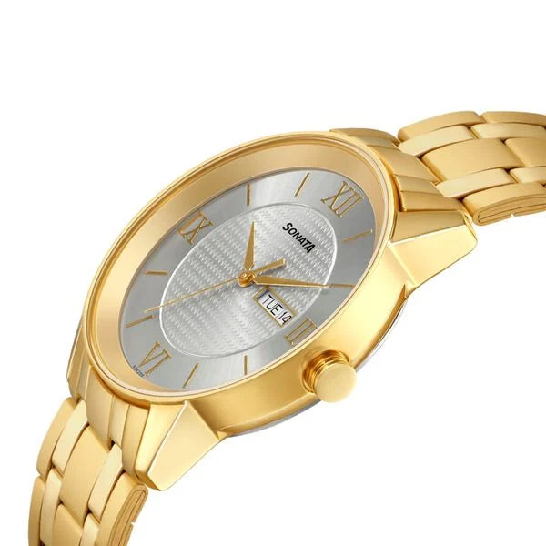 Sonata NS7133YM01 | Sonata Quartz Analog with Day and Date Champagne Dial Stainless Steel Strap Watch for Men