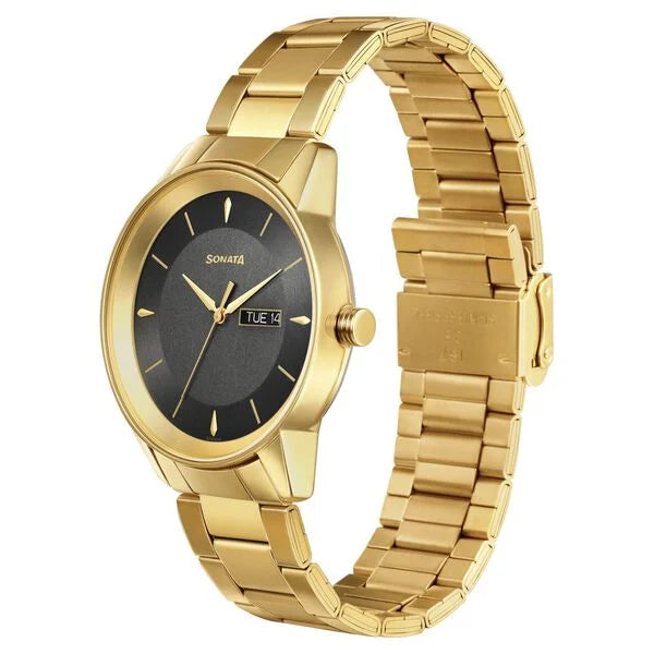 Sonata NS7133YM02 | Sonata Quartz Analog with Day and Date Grey Dial Stainless Steel Strap Watch for Men