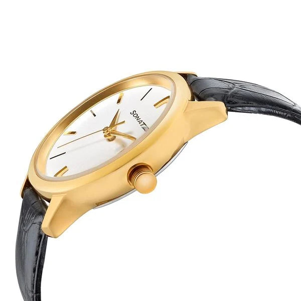 Sonata NP71334YL01 | Sonata Quartz Analog with Day and Date White Dial Leather Strap Watch for Men