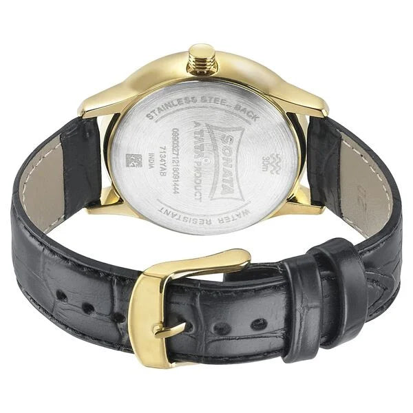 Sonata NP71334YL01 | Sonata Quartz Analog with Day and Date White Dial Leather Strap Watch for Men