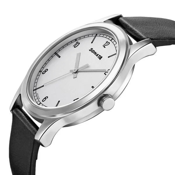 Sonata 7135SL01 | Sonata Quartz Analog Silver Dial Leather Strap Watch for Men
